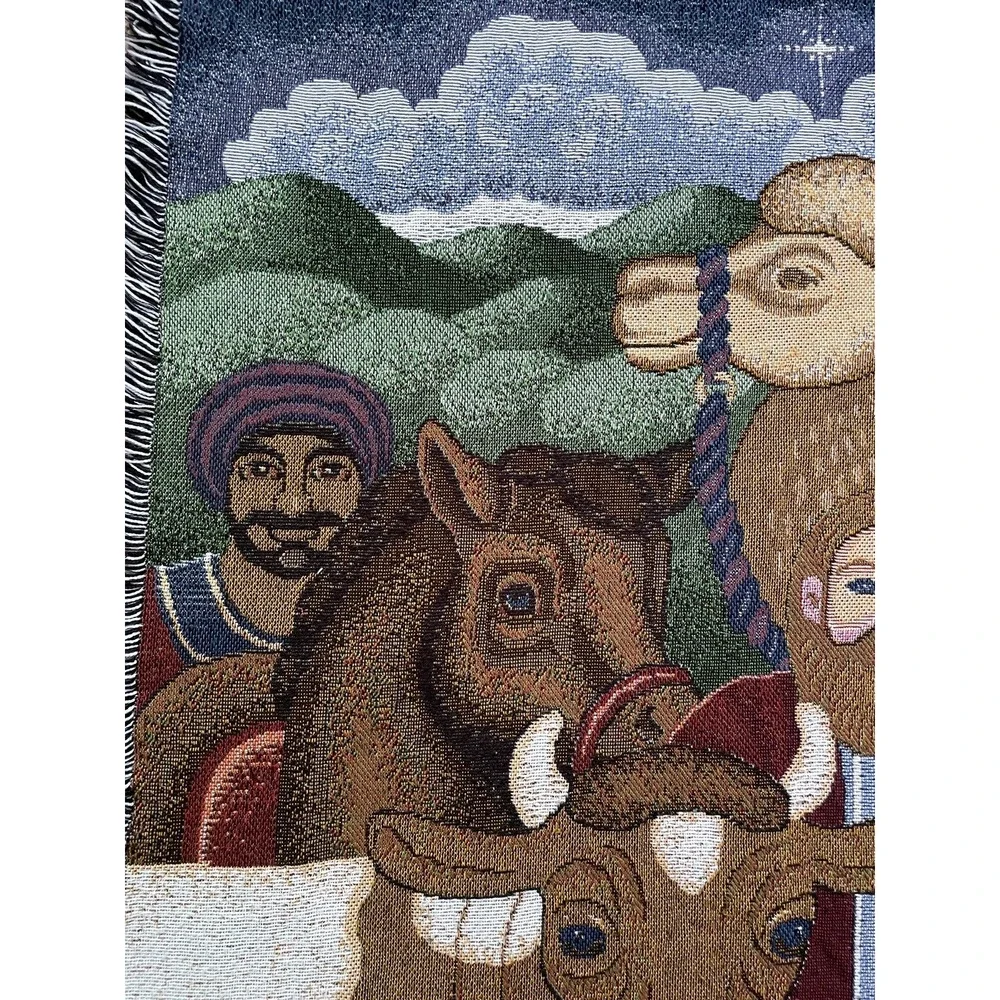Vintage Christmas Nativity Tapestry Throw Blanket Christian Decor Religious